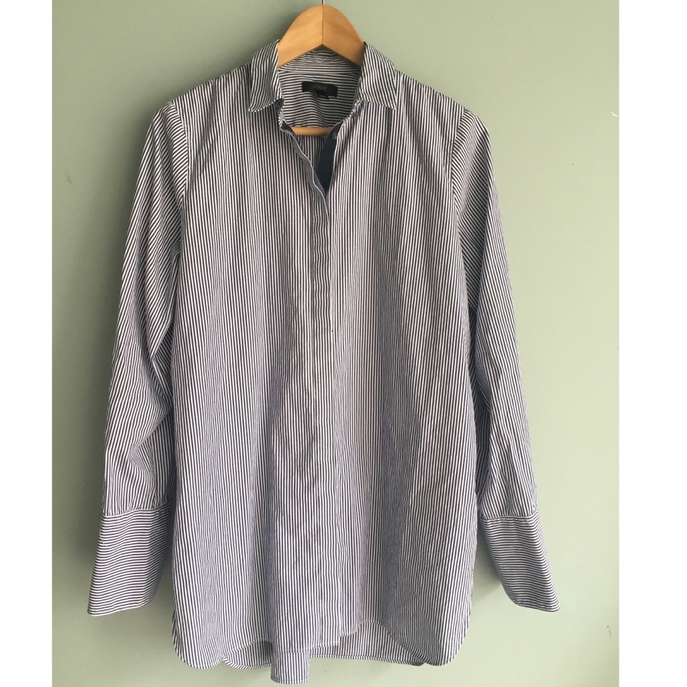 J Crew Endless Shirt sz 8 Navy White career stripe